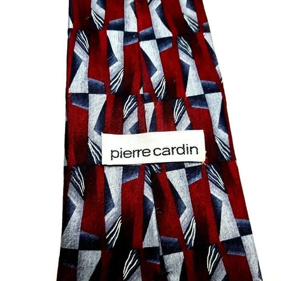 Pierre Cardin Silk Tie Print Red Geometric Wide - Picture 3 of 6